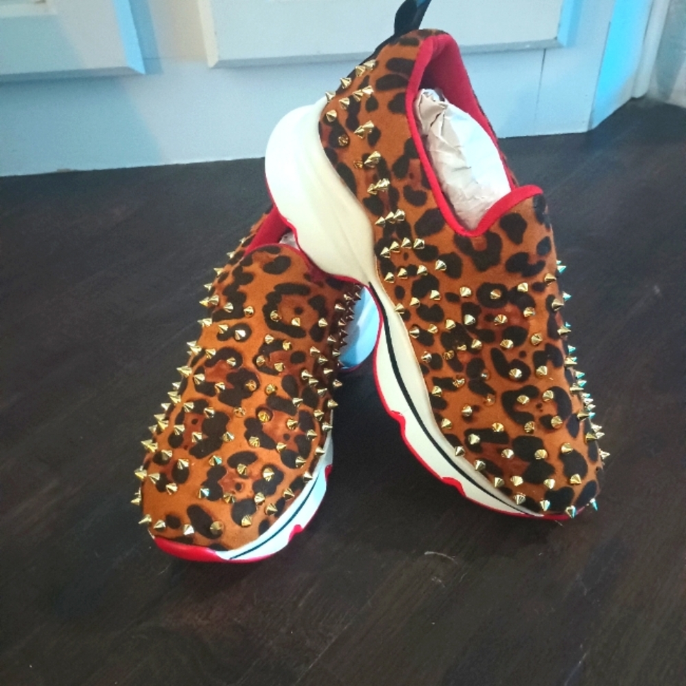 Christian Louboutin Leopard Print Spiked Sneakers